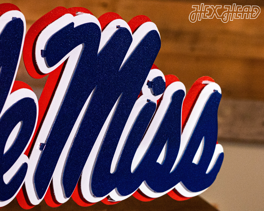 Mississippi Ole Miss Script 3D Vintage Metal Wall Art