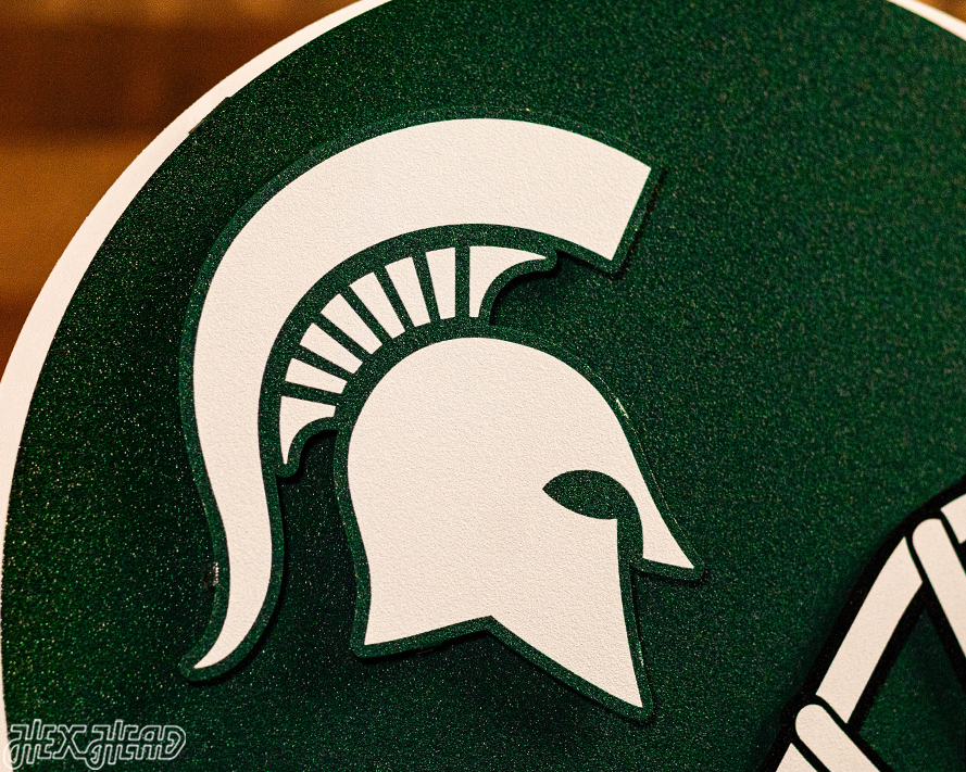 Michigan State Spartans BLITZ COLLECTION - 8 LAYER Helmet 3D Metal Wall Art