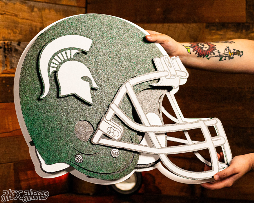 Michigan State Spartans BLITZ COLLECTION - 8 LAYER Helmet 3D Metal Wall Art