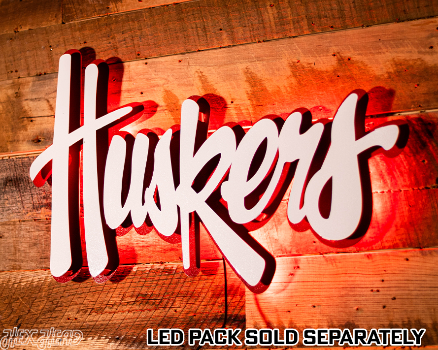 Nebraska "HUSKERS" White Script 3D Vintage Metal Wall Art
