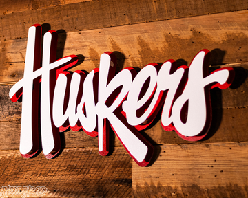 Nebraska "HUSKERS" White Script 3D Vintage Metal Wall Art