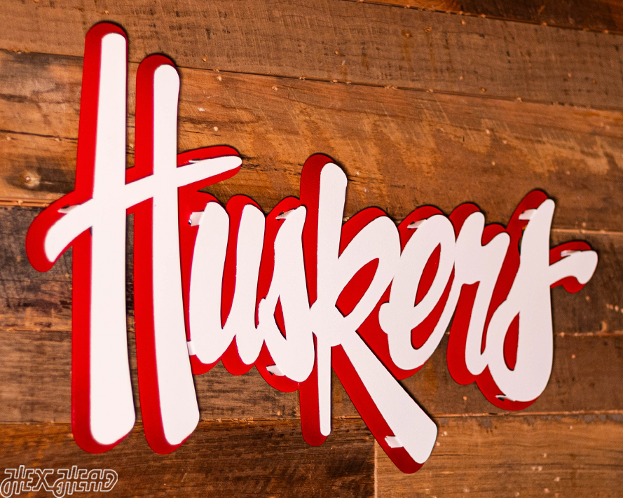 Nebraska "HUSKERS" White Script 3D Vintage Metal Wall Art