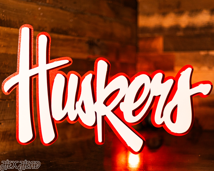 Nebraska "HUSKERS" White Script 3D Vintage Metal Wall Art