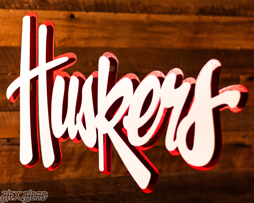 Nebraska "HUSKERS" White Script 3D Vintage Metal Wall Art