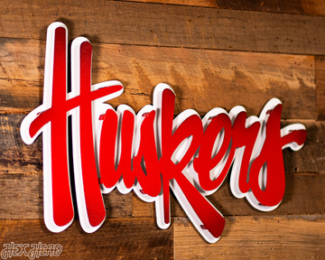 Nebraska "HUSKERS" RED Script 3D Vintage Metal Wall Art