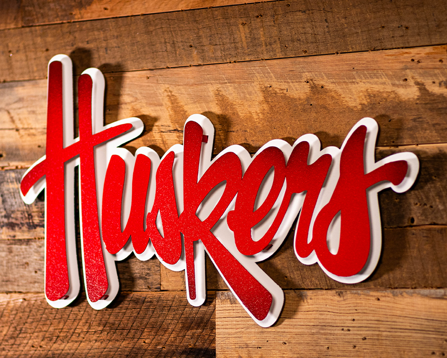 Nebraska "HUSKERS" RED Script 3D Vintage Metal Wall Art
