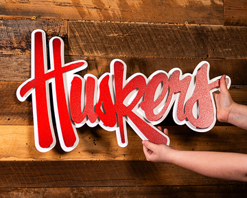 Nebraska "HUSKERS" RED Script 3D Vintage Metal Wall Art