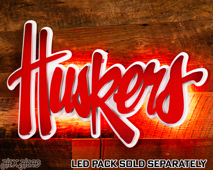 Nebraska "HUSKERS" RED Script 3D Vintage Metal Wall Art