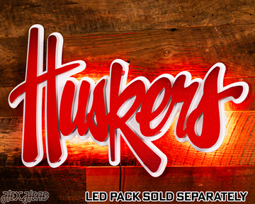 Nebraska "HUSKERS" RED Script 3D Vintage Metal Wall Art
