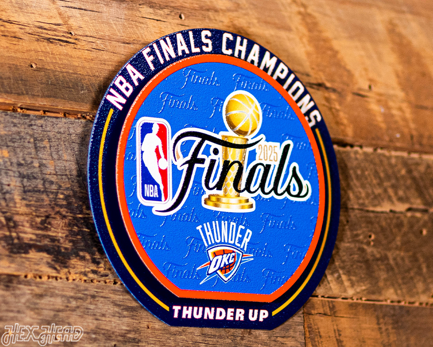 Oklahoma City Thunder 2025 NBA Champions "Double Play" On the Shelf or on the Wall Art