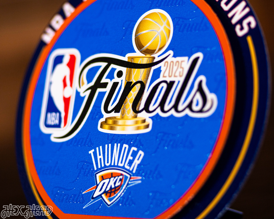 Oklahoma City Thunder 2025 NBA Champions "Double Play" On the Shelf or on the Wall Art