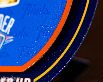 Oklahoma City Thunder 2025 NBA Champions "Double Play" On the Shelf or on the Wall Art