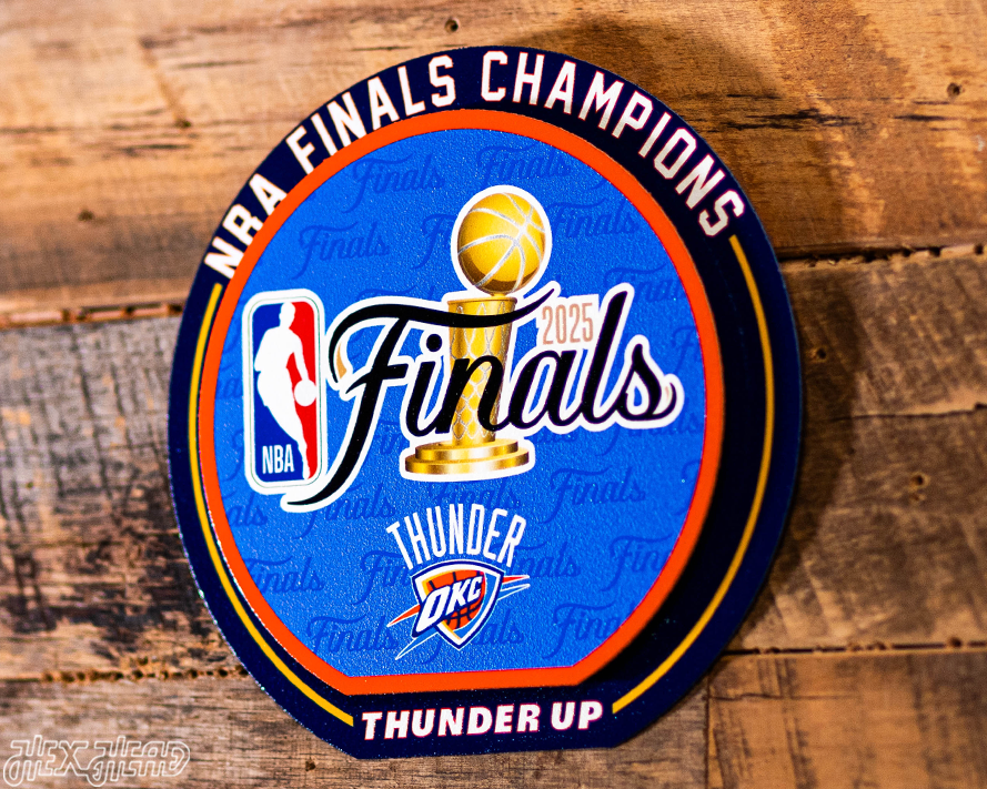 Oklahoma City Thunder 2025 NBA Champions "Double Play" On the Shelf or on the Wall Art