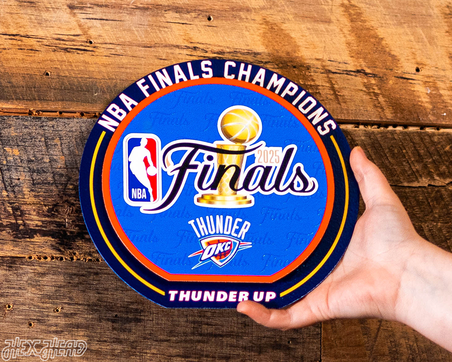 Oklahoma City Thunder 2025 NBA Champions "Double Play" On the Shelf or on the Wall Art