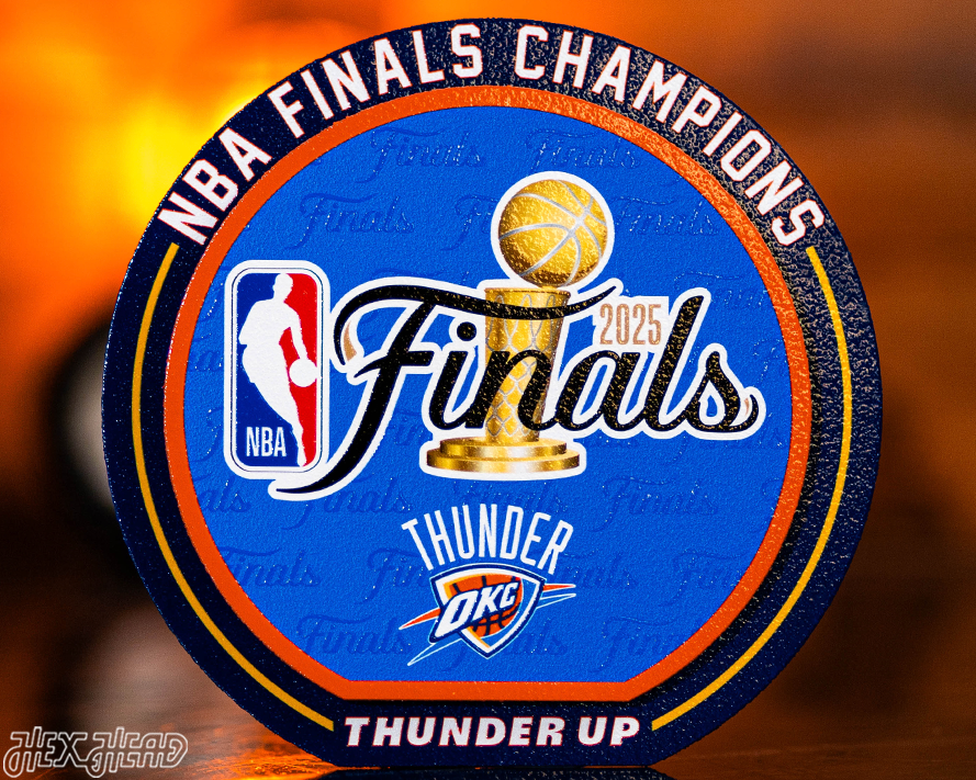 Oklahoma City Thunder 2025 NBA Champions "Double Play" On the Shelf or on the Wall Art