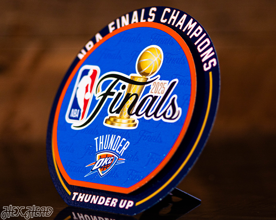 Oklahoma City Thunder 2025 NBA Champions "Double Play" On the Shelf or on the Wall Art