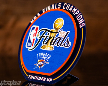 Oklahoma City Thunder 2025 NBA Champions "Double Play" On the Shelf or on the Wall Art
