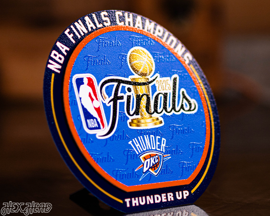 Oklahoma City Thunder 2025 NBA Champions "Double Play" On the Shelf or on the Wall Art
