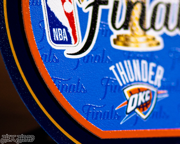 Oklahoma City Thunder 2025 NBA Champions "Double Play" On the Shelf or on the Wall Art