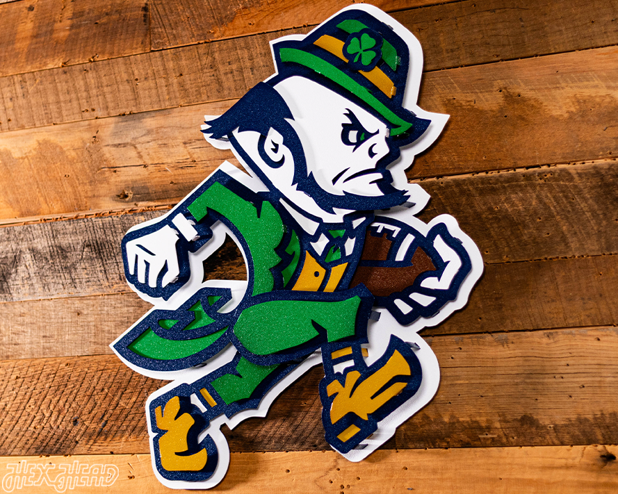 Notre Dame Fighting Irish Football Leprechaun 3D Vintage Metal Wall Art
