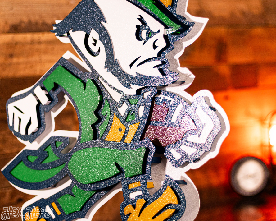 Notre Dame Fighting Irish Football Leprechaun 3D Vintage Metal Wall Art