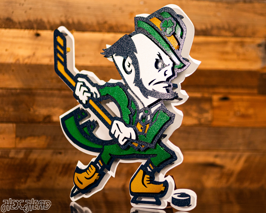 Notre Dame Fighting Irish Hockey Leprechaun 3D Vintage Metal Wall Art