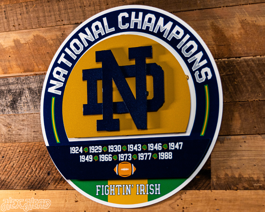 Notre Dame DYNASTY - Football National Champions Wins w/ Replaceable Icon Plate 3D Vintage Metal Wall Art
