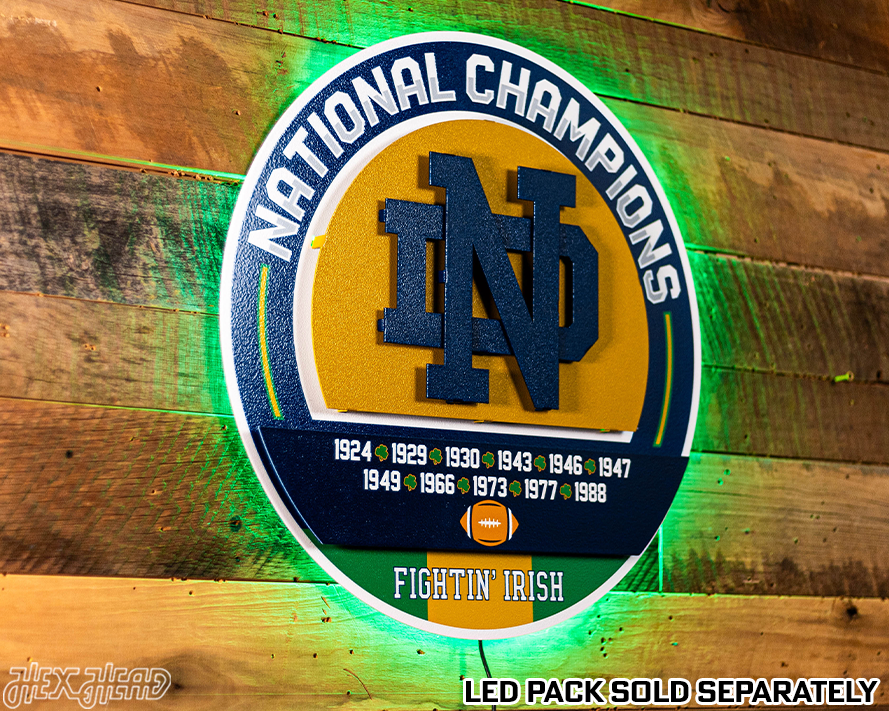 Notre Dame DYNASTY - Football National Champions Wins w/ Replaceable Icon Plate 3D Vintage Metal Wall Art