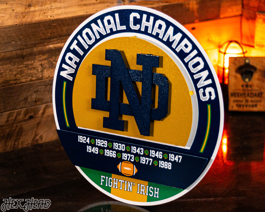 Notre Dame DYNASTY - Football National Champions Wins w/ Replaceable Icon Plate 3D Vintage Metal Wall Art