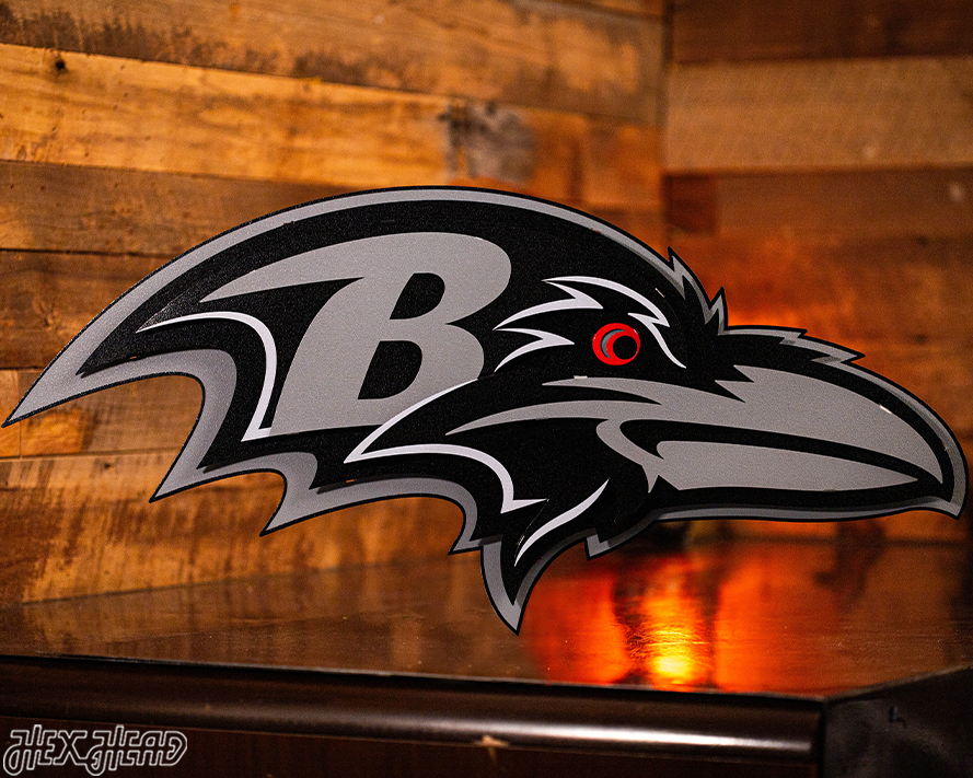 MONOCHROME - Baltimore Ravens "Raven Mascot" 3D Vintage Metal Wall Art