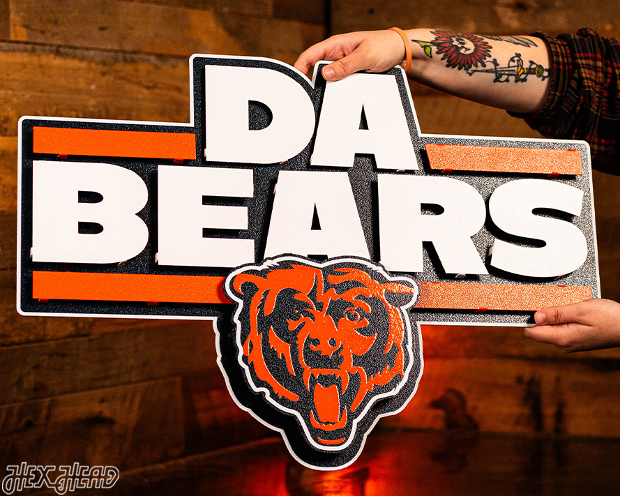 Chicago Bears - Hex Head EXCLUSIVE "Da-Bears" Wordmark 3D Metal Wall Art