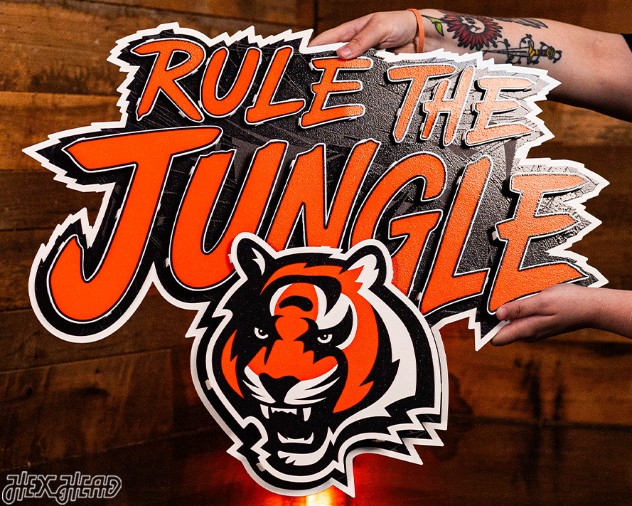 Cincinnati Bengals - Hex Head EXCLUSIVE "Rule The Jungle" Wordmark 3D Metal Wall Art