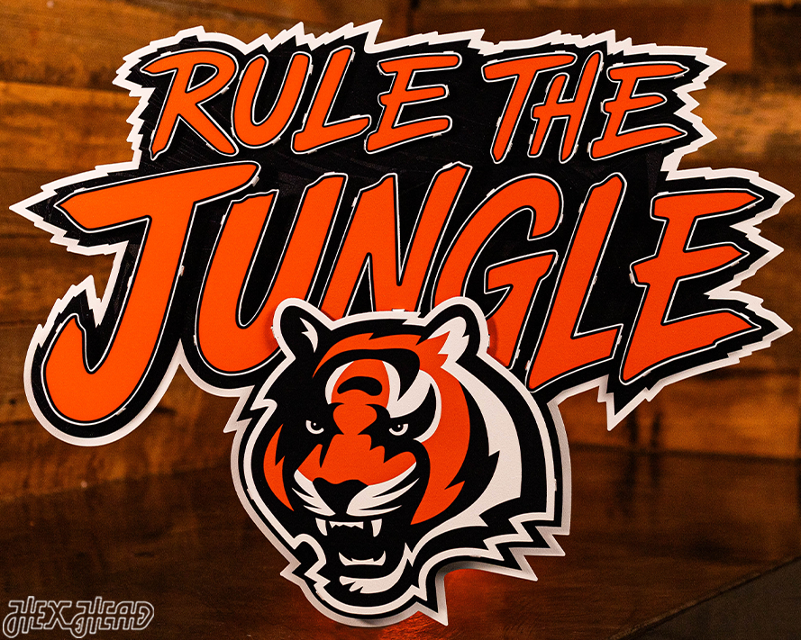 Cincinnati Bengals - Hex Head EXCLUSIVE "Rule The Jungle" Wordmark 3D Metal Wall Art