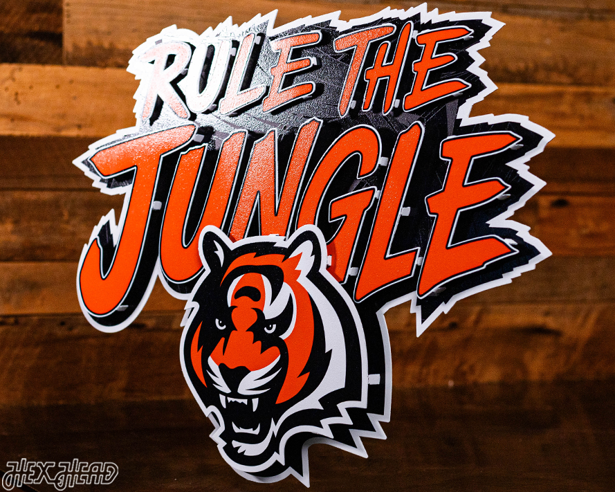 Cincinnati Bengals - Hex Head EXCLUSIVE "Rule The Jungle" Wordmark 3D Metal Wall Art