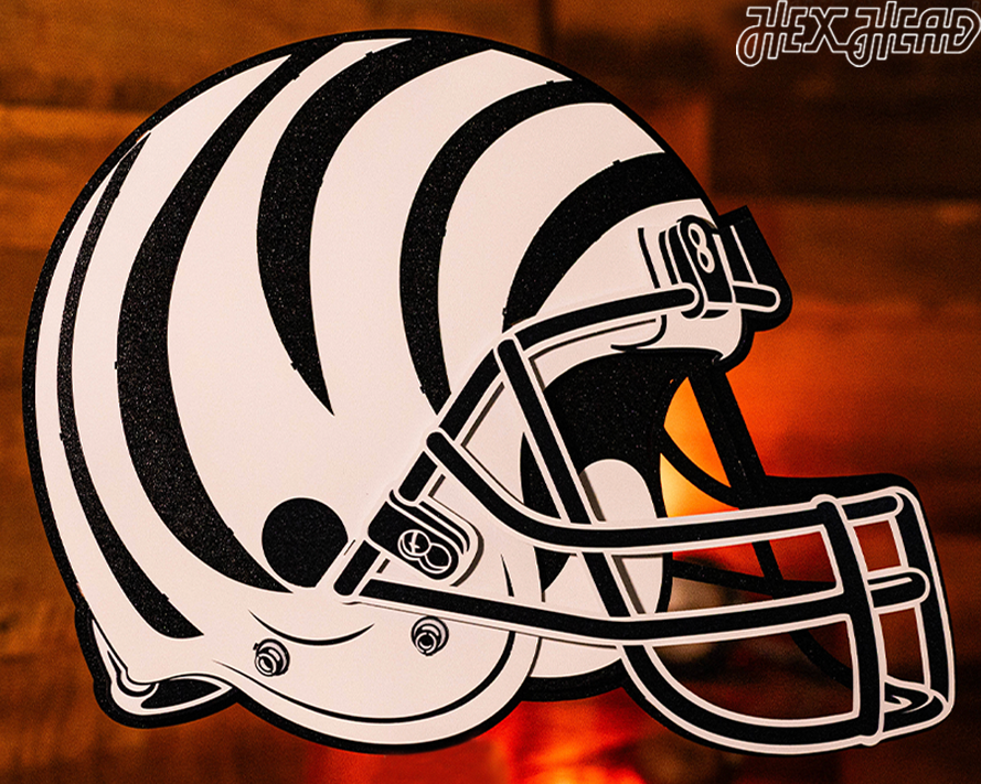 Cincinnati Bengals BLITZ Collection - 8 Layer Black & White Helmet 3D Vintage Metal Wall Art