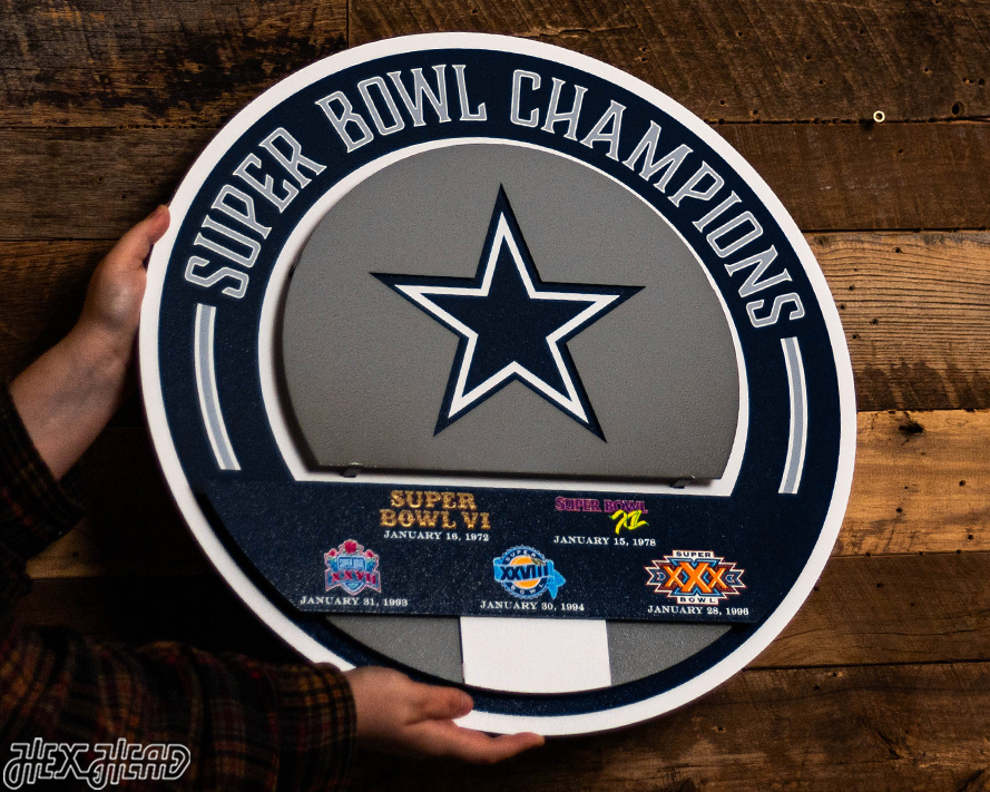 Dallas Cowboys DYNASTY - Super Bowl Wins w/ Replaceable Icon Plate 3D Vintage Metal Wall Art
