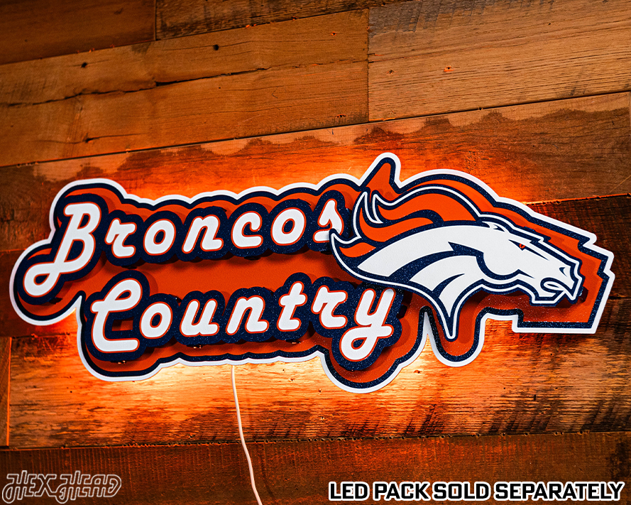 Denver Broncos - Hex Head EXCLUSIVE "Broncos Country" Wordmark 3D Metal Wall Art