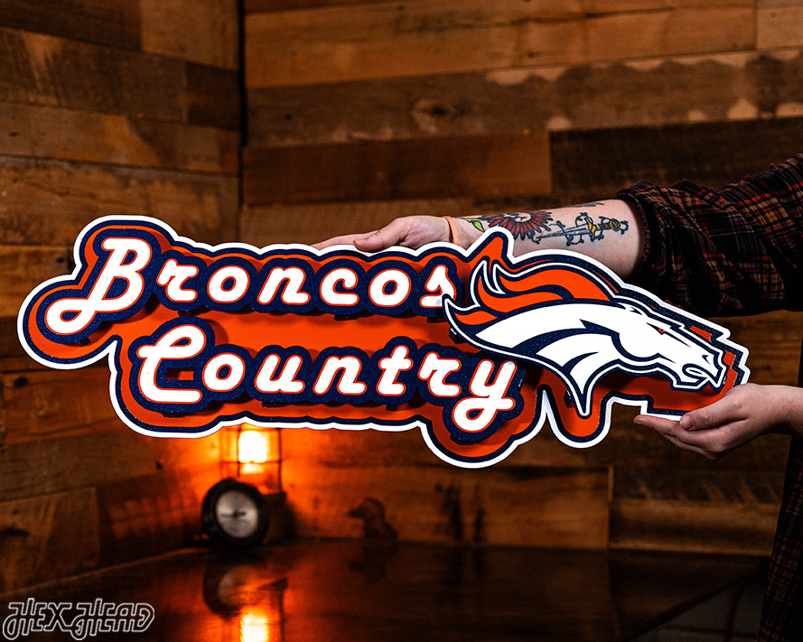 Denver Broncos - Hex Head EXCLUSIVE "Broncos Country" Wordmark 3D Metal Wall Art