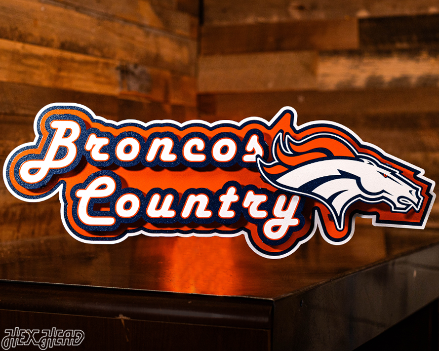 Denver Broncos - Hex Head EXCLUSIVE "Broncos Country" Wordmark 3D Metal Wall Art