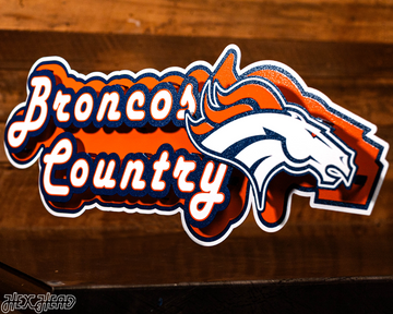 Denver Broncos - Hex Head EXCLUSIVE "Broncos Country" Wordmark 3D Metal Wall Art