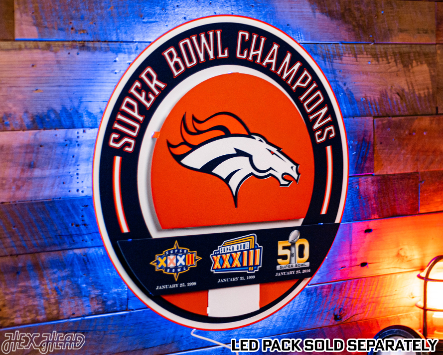 Denver Broncos DYNASTY - Super Bowl Wins w/ Replaceable Icon Plate 3D Vintage Metal Wall Art