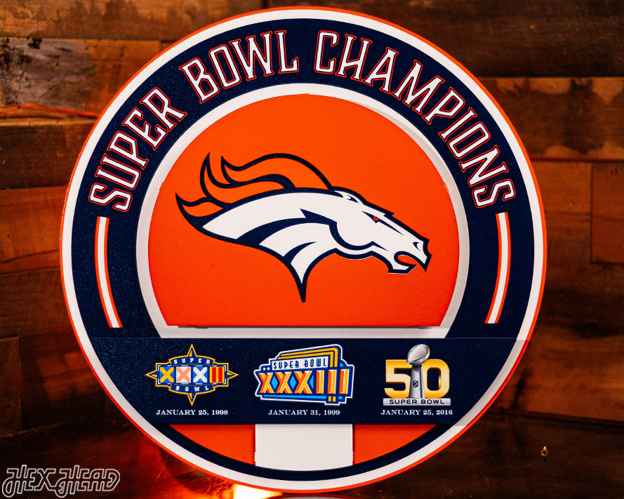Denver Broncos DYNASTY - Super Bowl Wins w/ Replaceable Icon Plate 3D Vintage Metal Wall Art