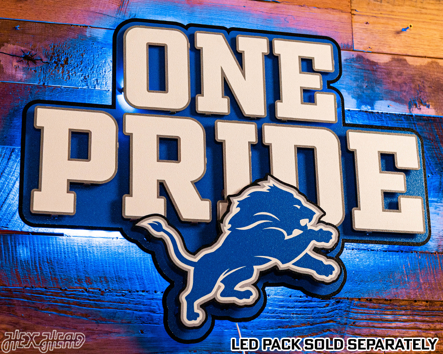 Detroit Lions - Hex Head EXCLUSIVE "One Pride" Wordmark 3D Metal Wall Art