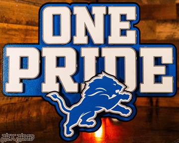 Detroit Lions - Hex Head EXCLUSIVE "One Pride" Wordmark 3D Metal Wall Art