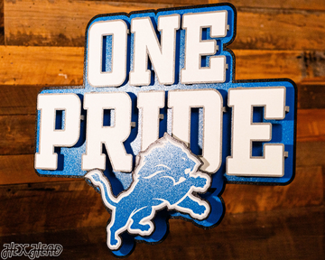 Detroit Lions - Hex Head EXCLUSIVE "One Pride" Wordmark 3D Metal Wall Art