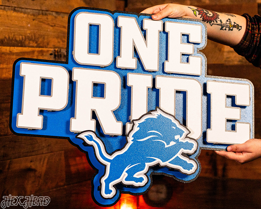 Detroit Lions - Hex Head EXCLUSIVE "One Pride" Wordmark 3D Metal Wall Art