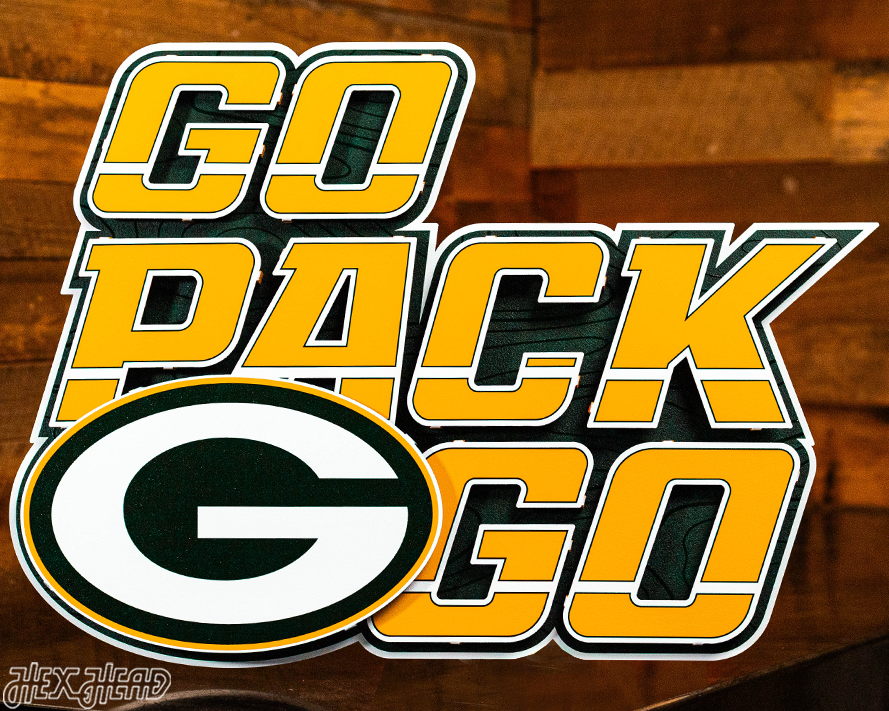 Green Bay Packers - Hex Head EXCLUSIVE "Go Pack Go" Wordmark 3D Metal Wall Art