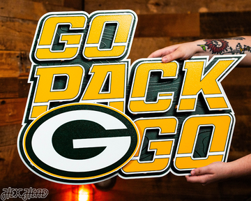 Green Bay Packers - Hex Head EXCLUSIVE "Go Pack Go" Wordmark 3D Metal Wall Art