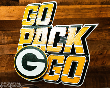 Green Bay Packers - Hex Head EXCLUSIVE "Go Pack Go" Wordmark 3D Metal Wall Art