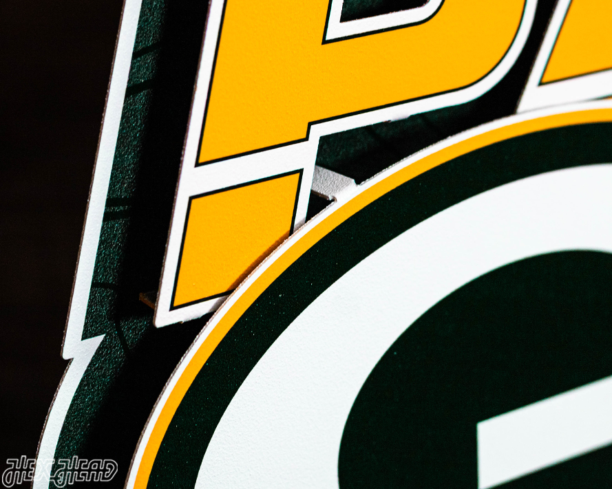 Green Bay Packers - Hex Head EXCLUSIVE "Go Pack Go" Wordmark 3D Metal Wall Art